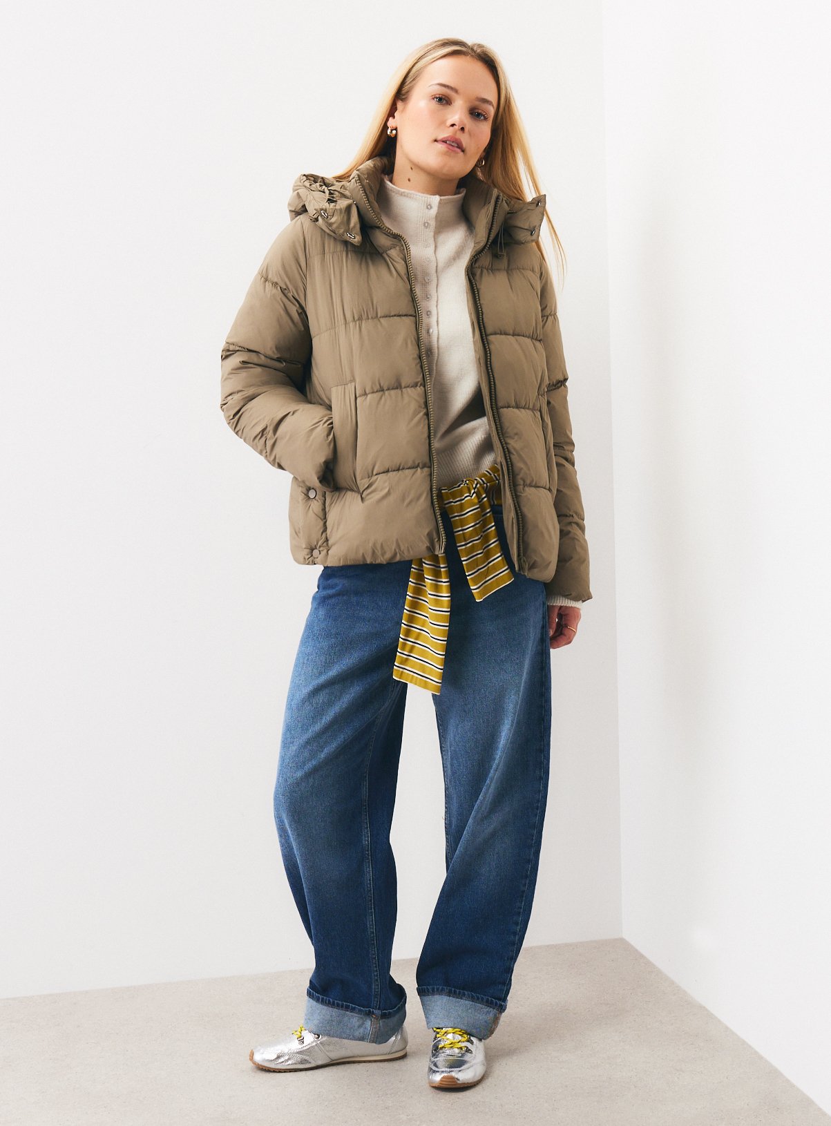 Light Green Side Popper Padded Jacket S - Image 2 thumbnail